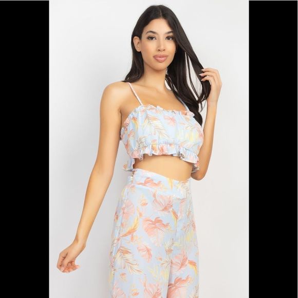 Tropical Ruffled Cut-Out Top & Pants Set - Picture 4 of 5